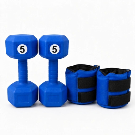 Combo Par de Mancuernas 5 kg + Par de Tobilleras 3 kg