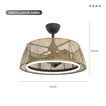 Ventilador Techo Zego Bambú Luz Led Control Premium Reversa