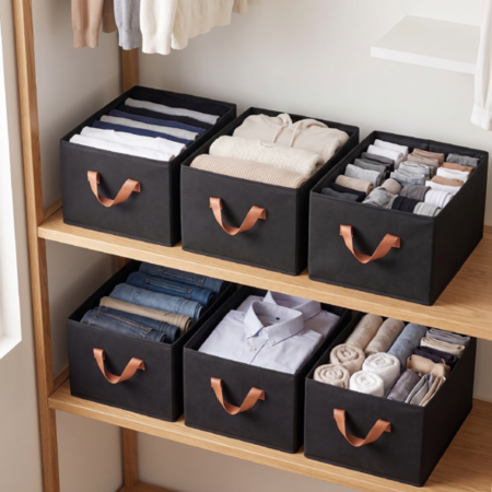 Caja Organizadora Canasto Plegable De Tela Waggs Multiuso X6 Negro