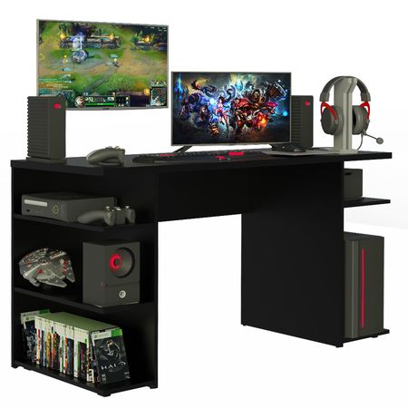 Escritorio Gamer Moderno Para Pc Y Consola Negro Y Rojo