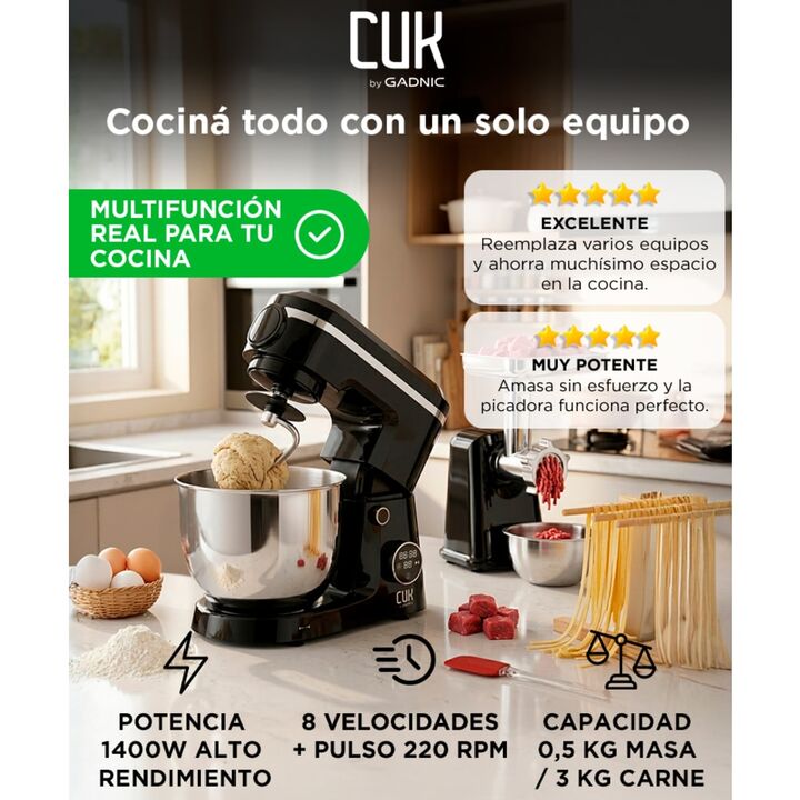 Batidora Planetaria CUK by Gadnic multifunción con Picadora De Carne 1400W - Vista 2