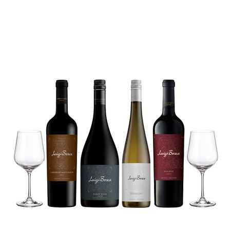 Set Vinos Combiandos Luigi Bosca Seleccion x 4 y 2 Copas Con Estuche