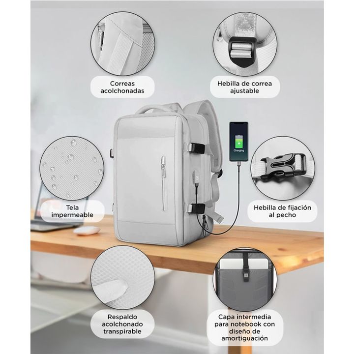 Mochila de Viaje Gris Gadnic Expansible Impermeable 40L - Vista 4