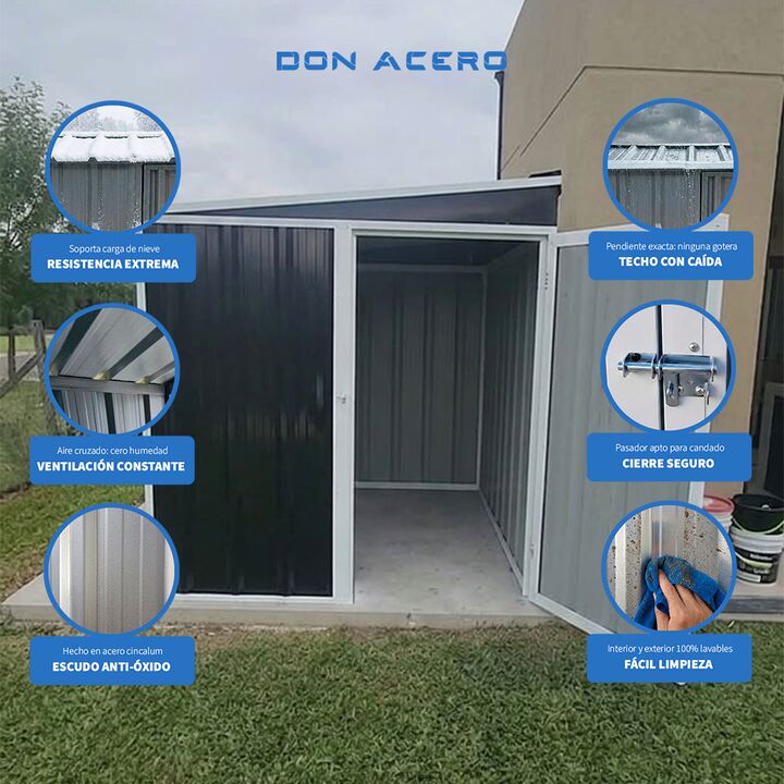 Armario Deposito Galpon de jardin Casi 2x2x2 Techo 1 agua Negro DON ACERO - Vista 4