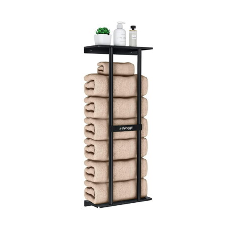 Toallero Baño de Hierro con Estante Repisa Waggs Minimalista Negro