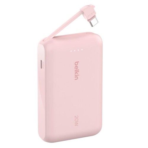 Power Bank Belkin with 20W PD + Integrated USB-C Cable 10K Rosa - Vista 2