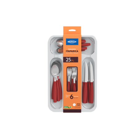 Juego De Cubiertos 24 Piezas con cubiertera Itaparica Brinox Rojo ( 6000/756)