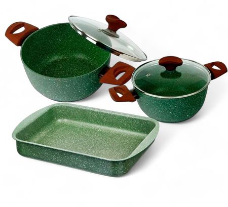 Set Cacerolas C/Tapa + Asadera Antiadhere Tvs Natura 5 Pzs