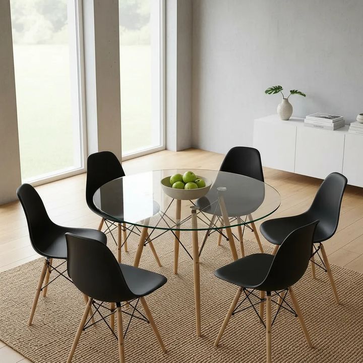 Juego De Mesa Y 6 Sillas Eames Comedor Redonda 120cm Premium Negro - Vista 2