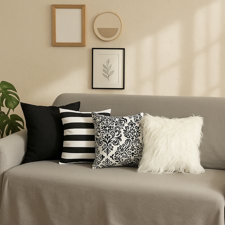 Set de 4 almohadones decorativos NEGRO con 1 pelo largo N3