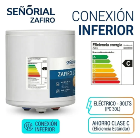 Termotanque Eléctrico Señorial Zafiro 2.0 30lts Conexión Inferior