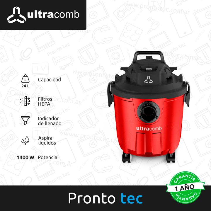 Aspiradora Tambor Ultracomb As-4310 24 Lt 1400 W Filtros Hepa - Vista 2