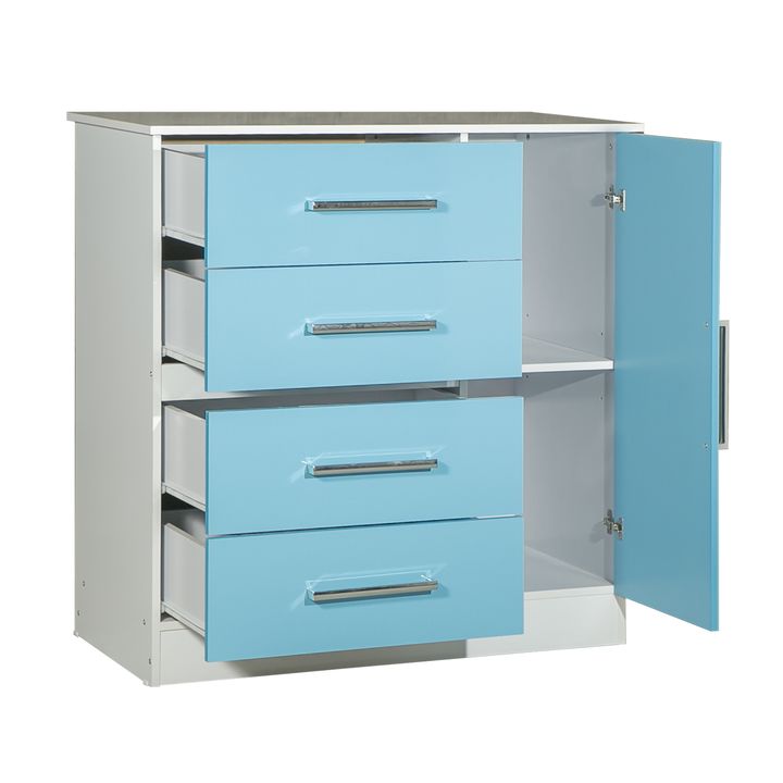 Mesa de luz y Comoda Cajonera Combo Infantil Reforzado Melamina Maximo fortaleza Celeste y Blanco - Vista 8