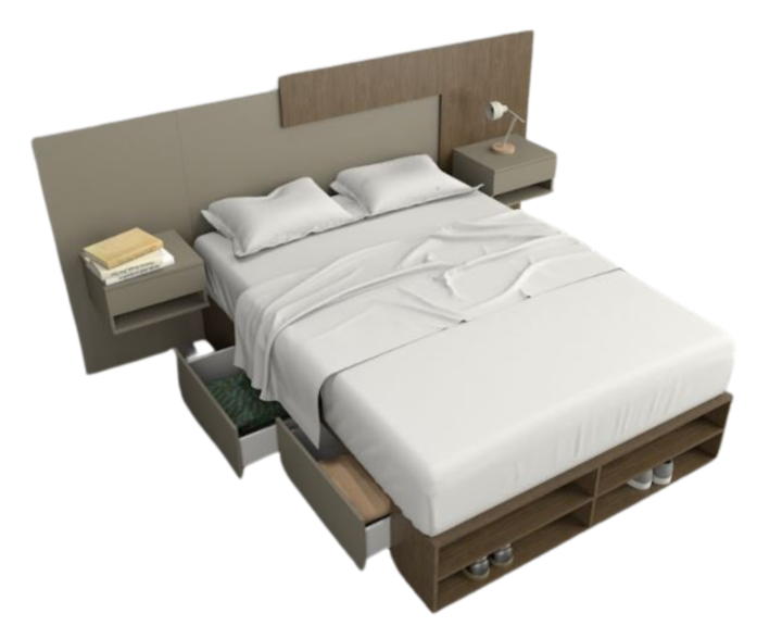 Base Cama Box Linea Minimal 1.40m 4 Cajones Con Estantes 6442 Nogal/Gris C Tables - Vista 3