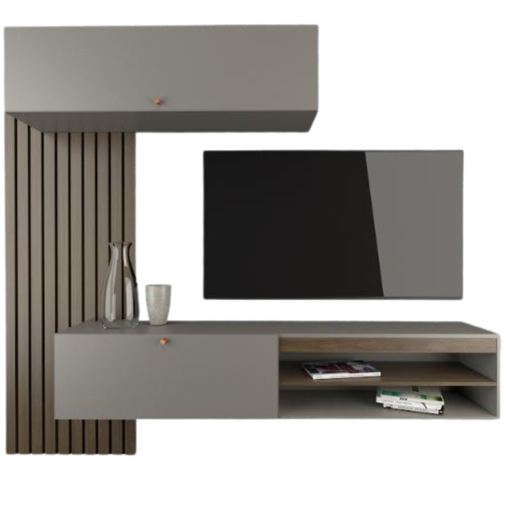 Mueble Rack Tv Flotante Centro De Entretenimiento Living Tables 1113 Nogal Gris - Vista 1