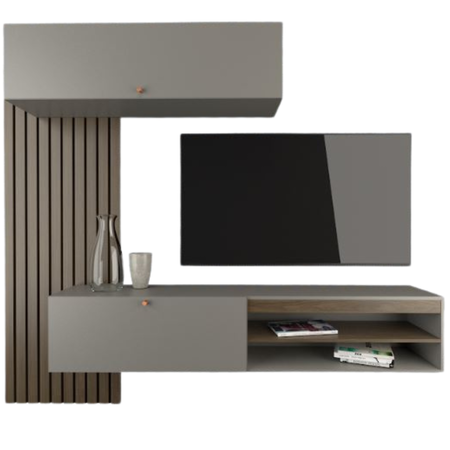 Mueble Rack Tv Flotante Centro De Entretenimiento Living Tables 1113 Nogal Gris