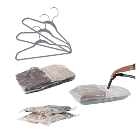 Set 60 Perchas Terciopelo Gris Adulto+ Bolsa Al Vacio