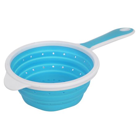 Colador De Silicona Redondo Plegable Con Mango Azul