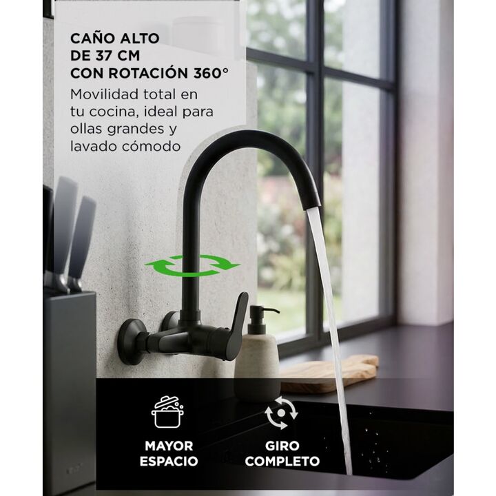 Griferia Monocomando Rieti By Gadnic De Pared Baño y Cocina (Plateado) - Vista 4