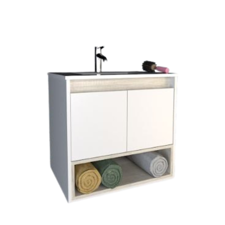 Vanitory Mueble De Baño Flotante Con Bacha 60cm 2 Puertas Tables 3182 Nevado Blanco