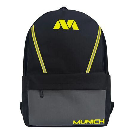 Mochila Munich Presto Ultra Liviana Reforzada Gran Capacidad Negro/Gris/Amarillo Liso