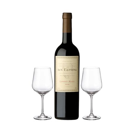 Set Vino Tinto DV Catena Cabernet Malbec y 2 copas y Con Estuche