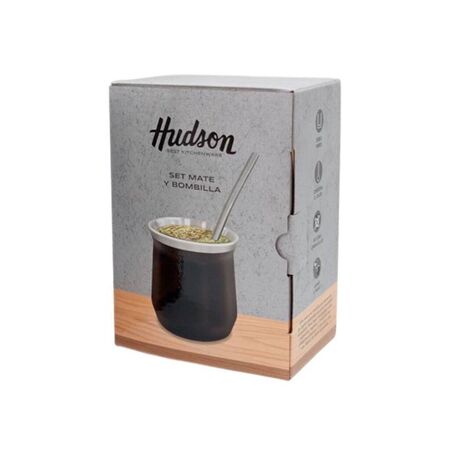  Set En Caja Mate/Bombilla Hudson Vaso Acero NEGRO