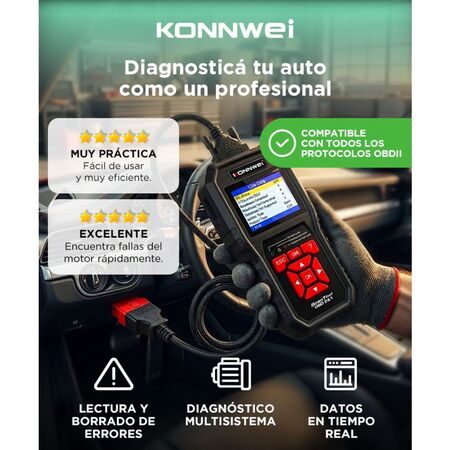 Scanner Automotriz Negro Konwei KW850 Profesional OBD2 Diagnóstico Multimarca