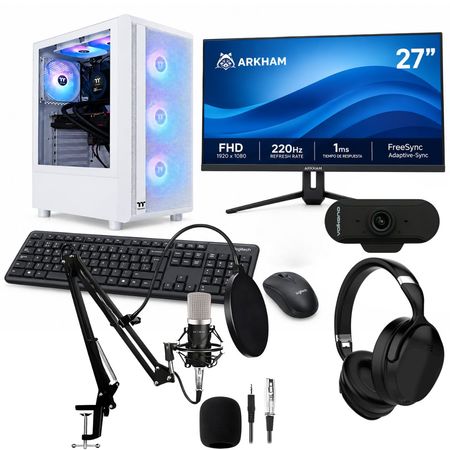 PC COMPLETA PARA TRABAJO Y CREACIÓN DE CONTENIDO. CON PLACA DE VIDEO. MONITOR ARKHAM DE 27”. ACCESORIOS. 