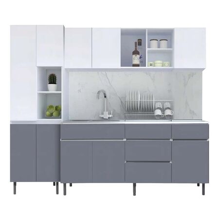 COMBO LIVORNO BAJO MESADA 1.60 + ALACENA + DESPENSERO GRIS POLAR