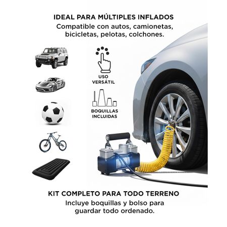 Compresor 12v Portátil 60Lt/min 150psi Doble Pistón Inflador Multipropósito