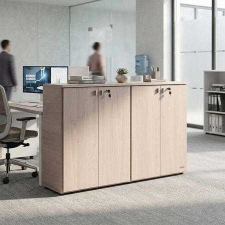 Biblioteca Baja con 4 Puertas y Llave Gris Andino