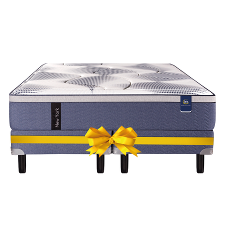 Promo Colchon Serta New York Queen 160x200 Con Pillow Viscoelastico + Sommier de Regalo