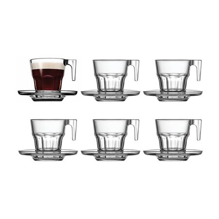 Set X 6 Tazas C/ Plato Cafe Espresso Vidrio Pasabahce Casablanca