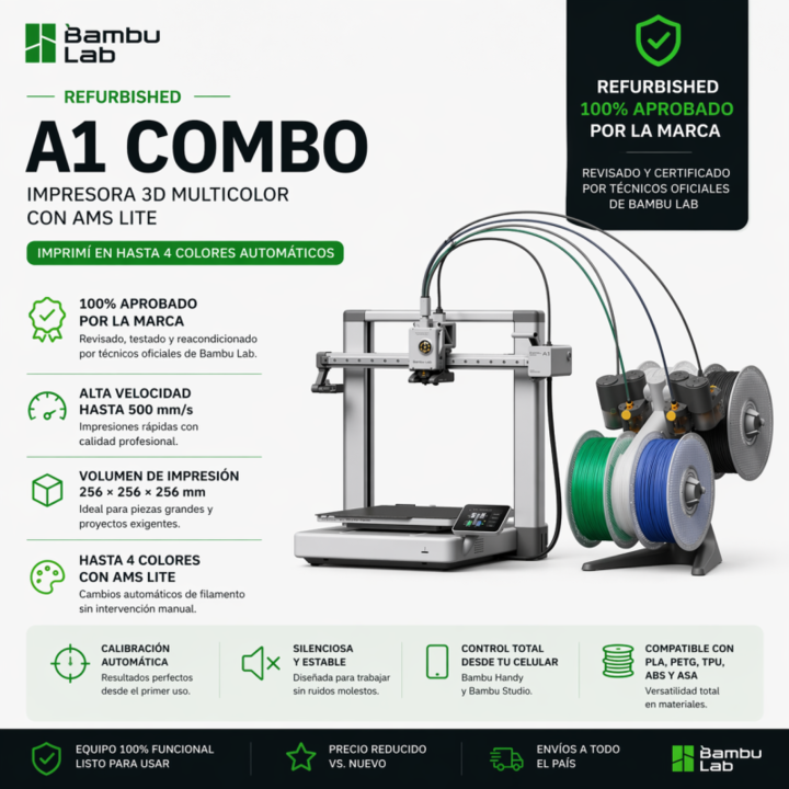 Refurbished Official Impresora 3D Bambu Lab A1 Combo multicolor AMS FDM - Vista 2