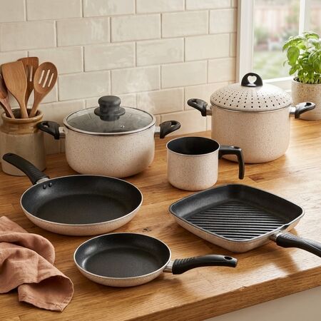 Batería Cocina Olla Cacerola Sarten Jarro Grill Antiadherente Aston Dots