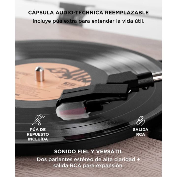 Tocadiscos Gadnic Madera Bluetooth Portátil 3 Velocidades FM USB Aux-In SD - Vista 4