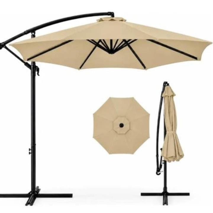 Sombrilla Jardin Lateral Banana Natural Con Base 3 Metros Color Beige Lisa Circle Line - Vista 1
