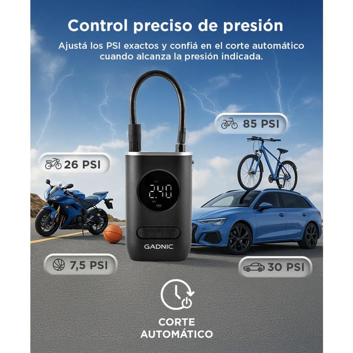 Inflador de Neumáticos Inalámbrico Gadnic Mini Recargable 50w - Vista 3