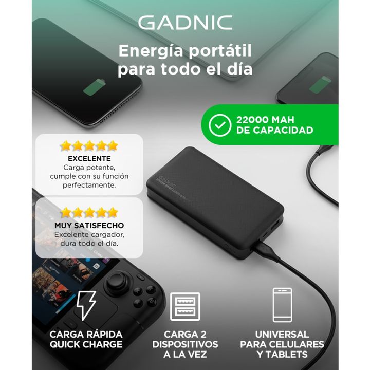 Cargador Portátil Gadnic Energy Power 22000 mAh 2 USB Carga Rápida - Vista 2