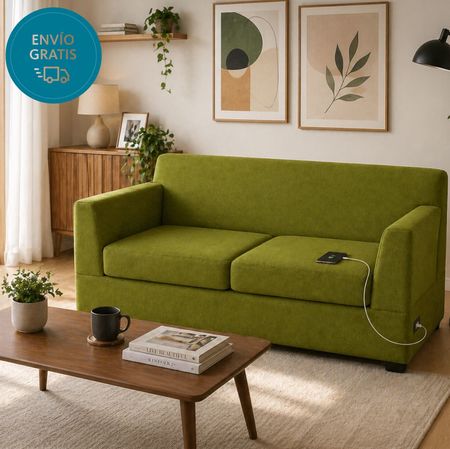 Sillon 2 Cuerpos Living Box USB En Caja Lino Antimanchas