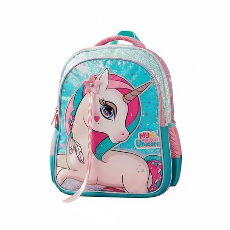 Mochila 16" escolar reforzada de espalda Unicornio con lentejuelas