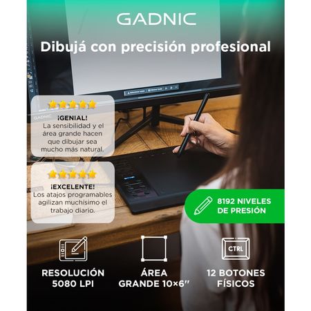 Tableta Gráfica Gadnic TBG123 10 x 6 Con 8192 Niveles De Presión Y 22 Accesos Directos