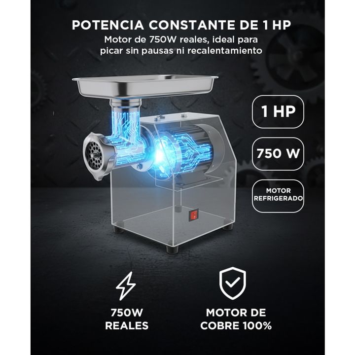 Picadora De Carne Industrial 1 Hp Gadnic Big-P Acero Inoxidable - Vista 3