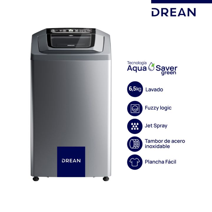 LAVARROPAS DREAN CARGA SUPERIOR CONCEPT NEO FUZZY 6.5KG 800RPM SILVER - Vista 1