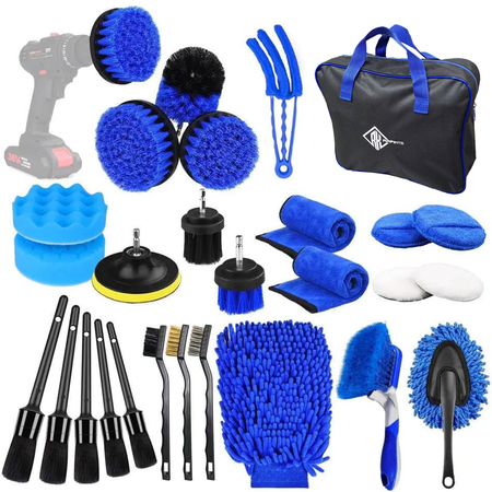 Kit Limpieza Detail Vehicular 24pcs Microfibras Paños Pincel