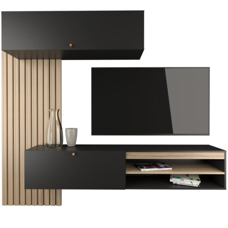 PANEL PARA TV FLOTANTE CON VARILLADO COCO BOLO / NEGRO