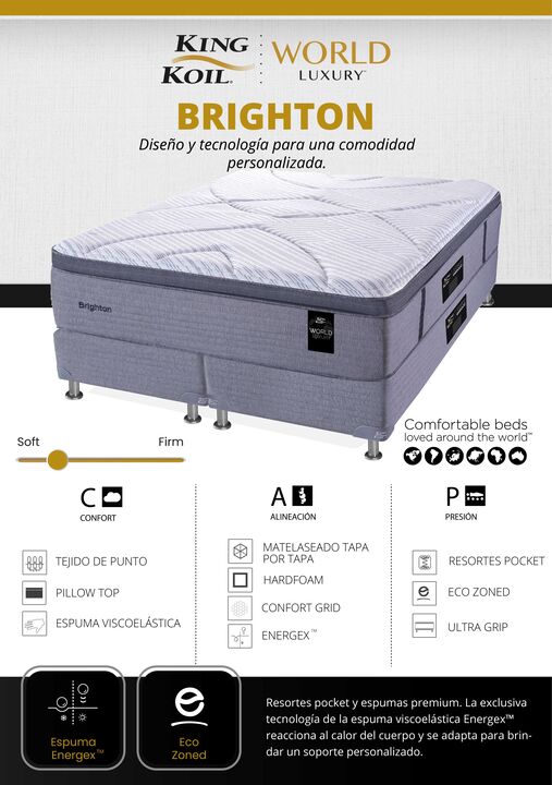Promo Colchon King Koil Brighton 2 Plazas 130x190 Resortes Pocket con Pillow Inteligente + Sommier de Regalo - Vista 3