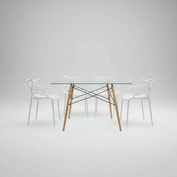 Juego De Comedor Mesa De Vidrio 120x80+6 Sillas Allegra Blanco - Vista 2