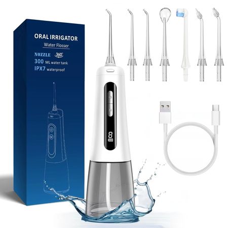 Irrigador Bucal - 9 Niveles - Digital - 120psi Higiene Dental Efectiva 6 Boquillas Blanco
